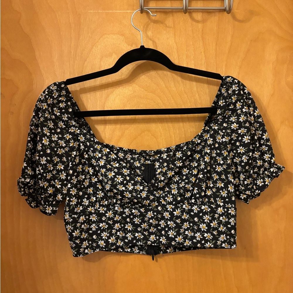 Elegant Floral Black Crop Top